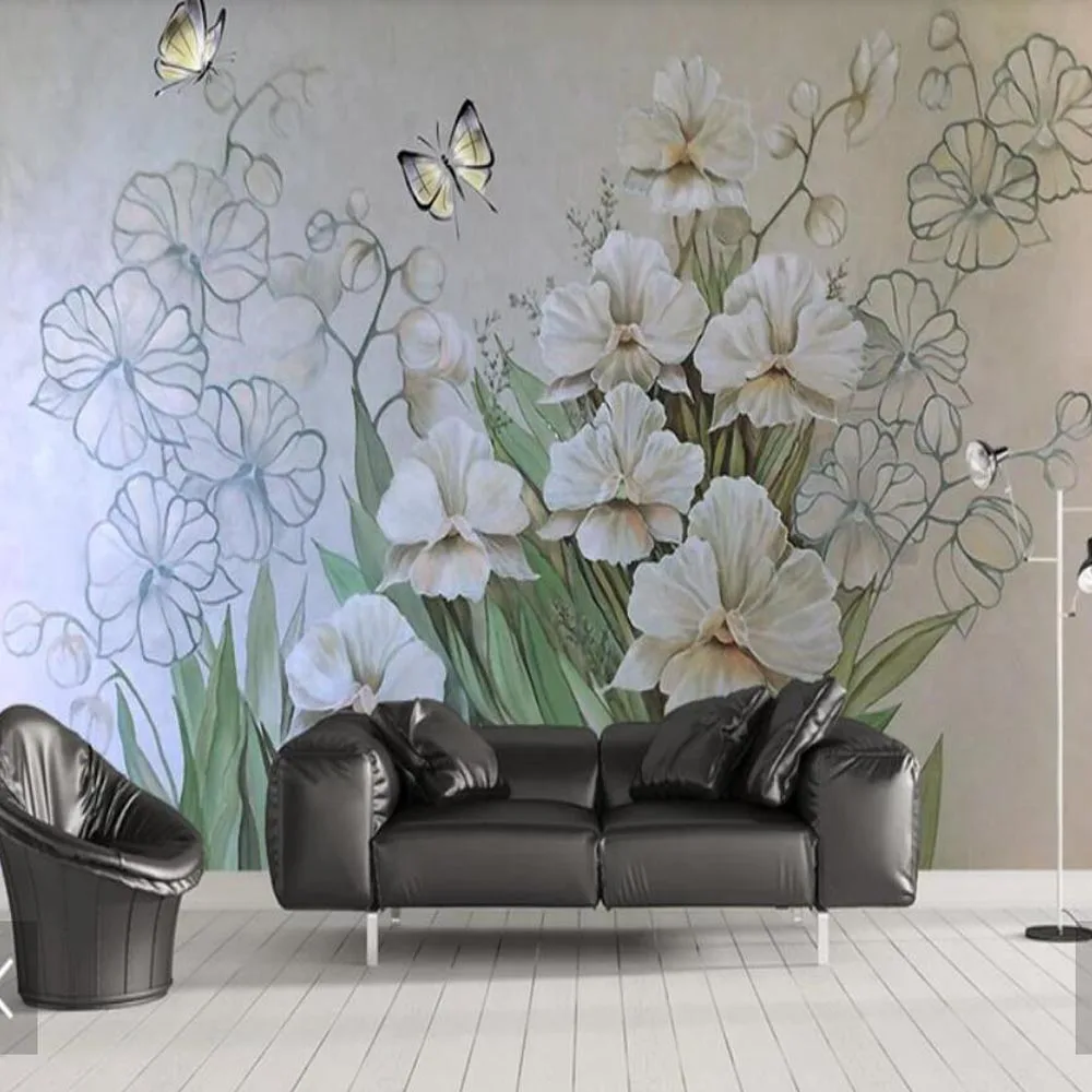 

European Stereo Oil Painting Flower Wallpaper Mural 3D Printed Photo Wall Murals Wall Decor White Floral Murals Custom