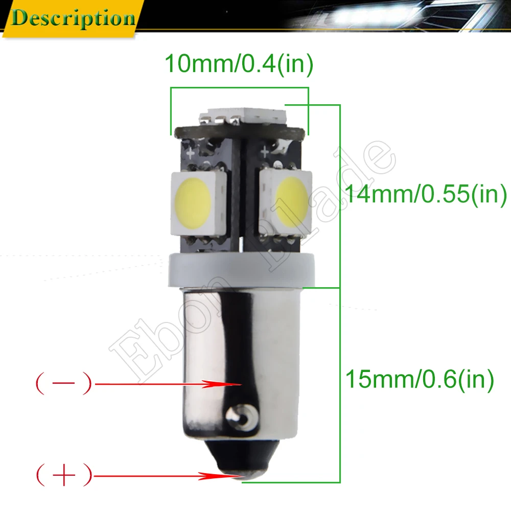 2 x BA9S BAX9S BAY9S H21W Автомобильный светодиодный лампы 5SMD авто автомобиль купол обратный Pakring светильник клиновидные боковые лампы теплый белый 6 в, 12 В, 24 В постоянного тока