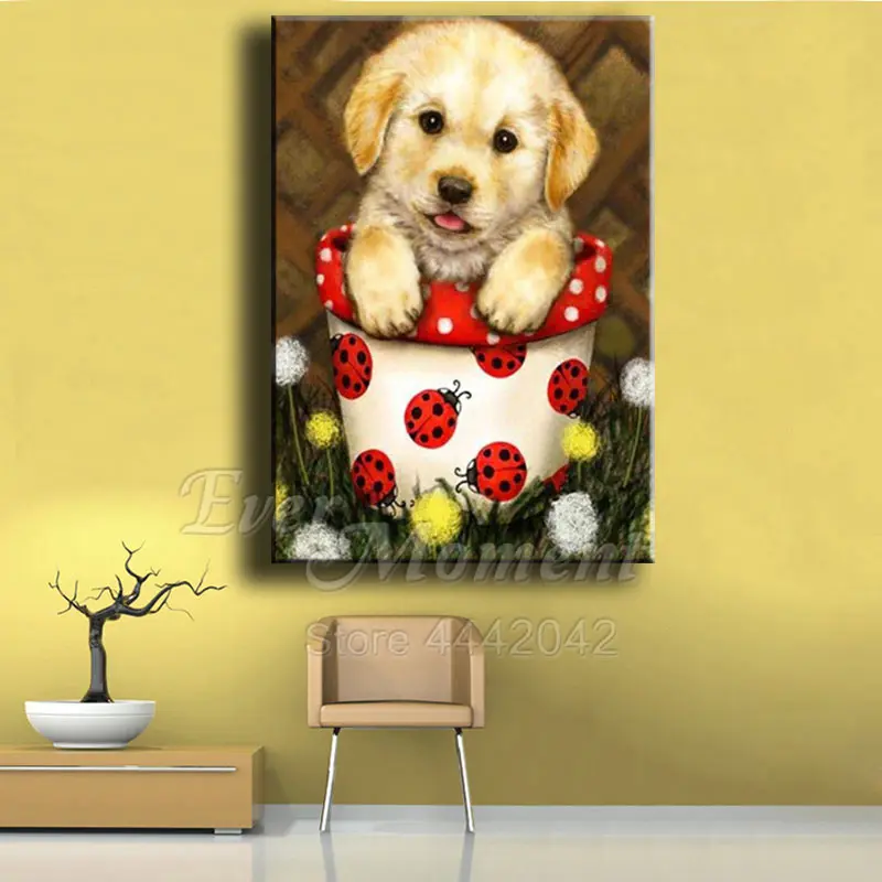 Ever Moment Diamond Painting Full Square Drill Dog Ladybug Animal Embroidery Picture Mosaic Rhinestone 5D DIY S2F307 | Дом и сад
