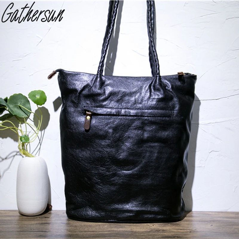Special Offer Retro Unique High Quality Cowhide Handbag Black Soft Leather Shoulder Bag Large Capacity Casual | Багаж и сумки