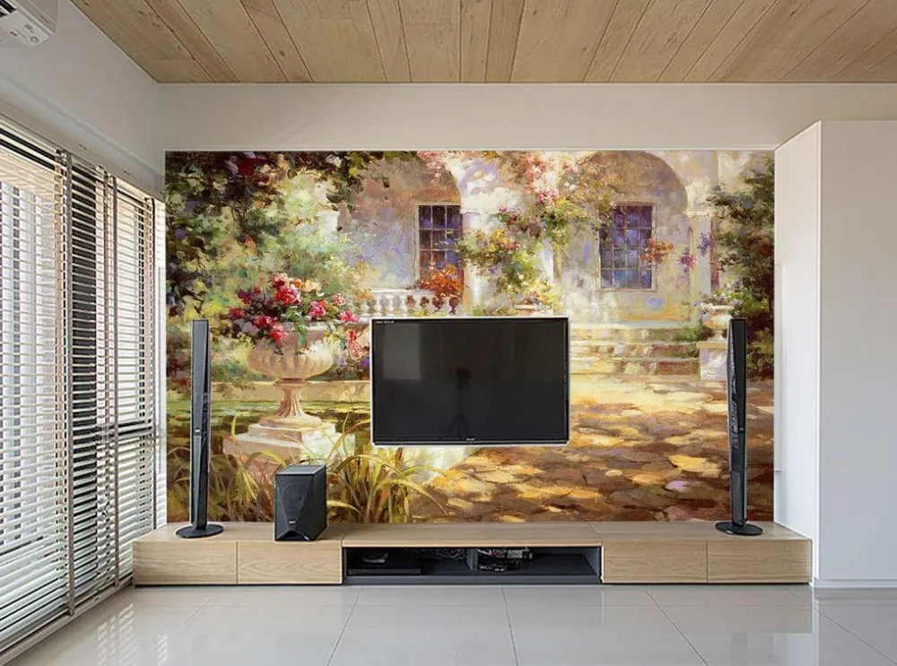Пользовательские 3d фото обои сад пейзаж масляная живопись ТВ фон роспись обоев|tv