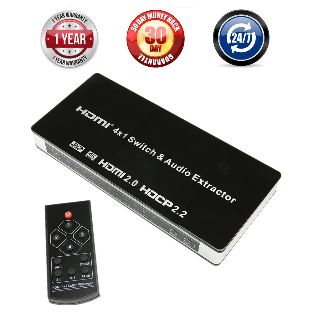 4 в 1 выход 4 к 3D HDMI 2,0 коммутатор Поддержка HDCP 2,2, ARC& IR пульт дистанционного управления 4x1 HDMI порт переключатель аудио экстрактор концентратор коробка