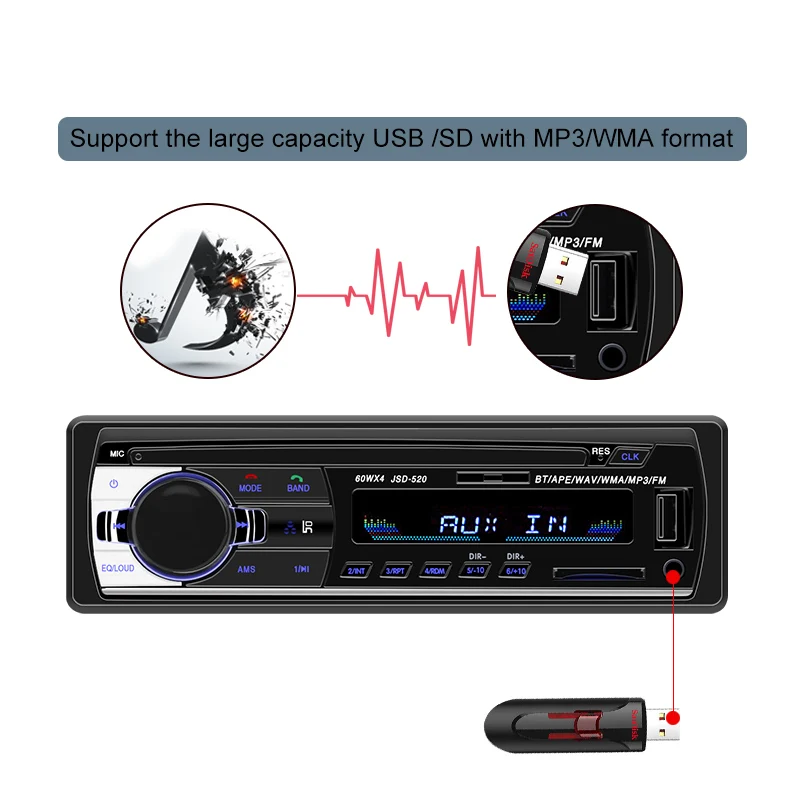 Авторадио 1 din автомобиль estereo para carro автомобильное радио bluetooth jsd 520 oto teypleri aux в usb