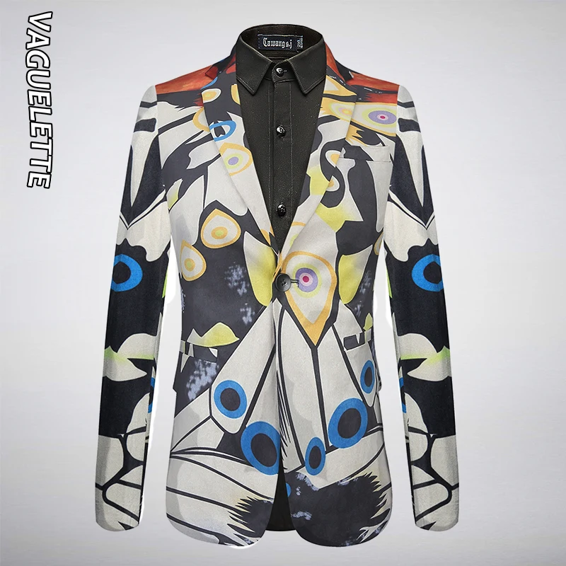 

VAGUELETTE Fashion Blazer Estampada Hombre Stage Party Coat Men Blazer Pattern Elegant Stylish Wear For Men 2019 M-4XL