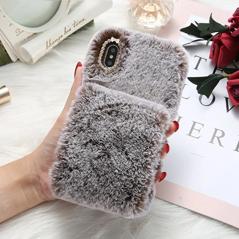 Simple Warm Fur Case For iPhone X XR XS MAX 8 Plus Soft Silicone TPU Phone Cover Wristband Strap Cases 6 6s 7 |