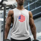 Мужская майка с круглым вырезом, хлопковая майка с флагом США для спортзала, бодибилдинга и фитнеса, 2021