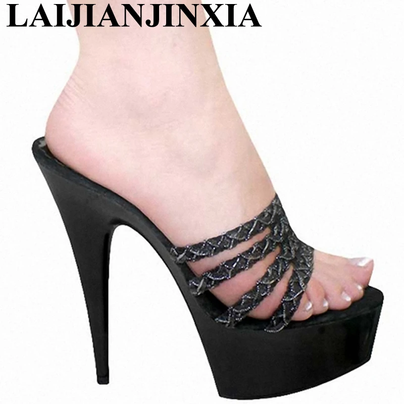 

Woman Summer 2018 Hot Sexy 15cm High-heeled Shoes Party Queen Shoes Dancing Slippers Dance Pole Shoes