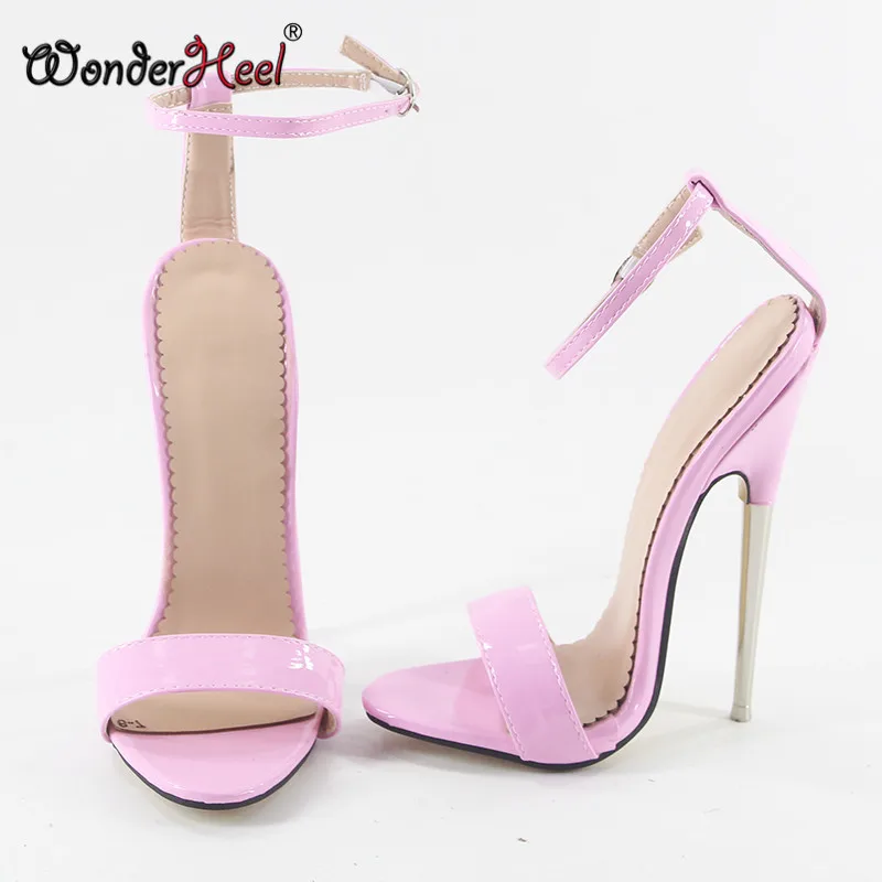 Wonderheel/летние женские босоножки на очень высоком каблуке 16 см/18 см черные из