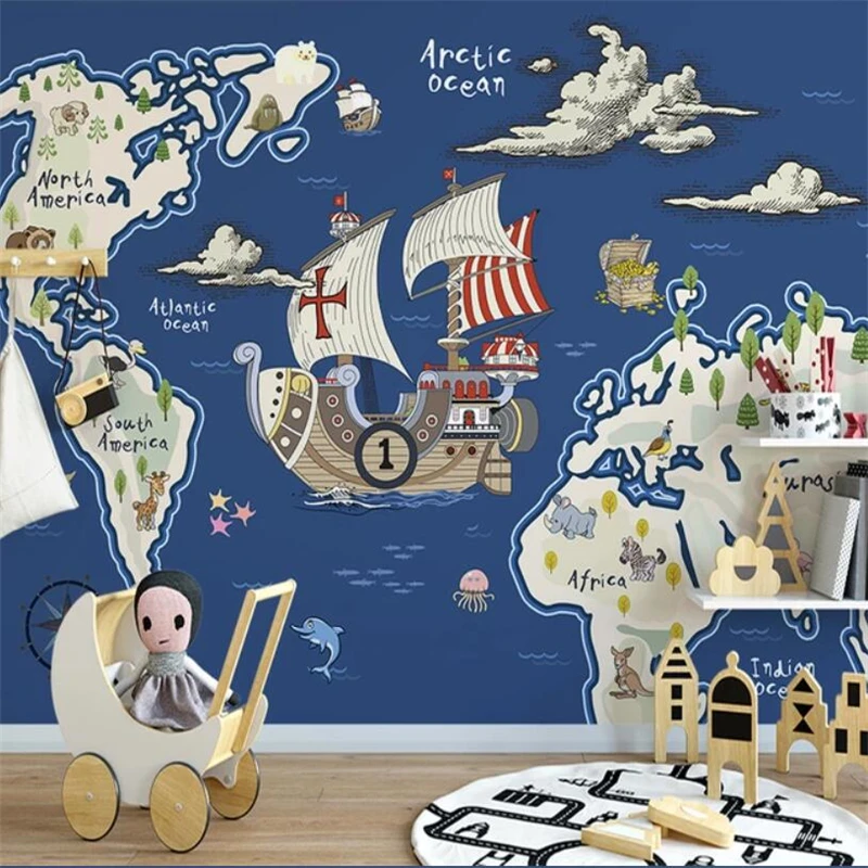 Wellyu карта мира с животными сокровищами морской ветер фон для детской комнаты