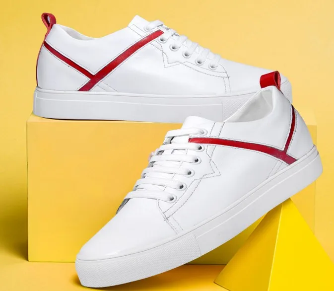 Male Sneakers Invisible Elevator Shoes For Men Height Increasing 6cm Man White Genuine Leather Casual chaussure homme | Обувь
