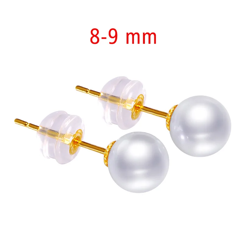 8-9mm YS чистый 18 К золото 6-11 мм белый круглый блестящий пресноводный жемчуг серьги гвоздики хорошее ювелирное изделие - Цвет камня: 8-9mm