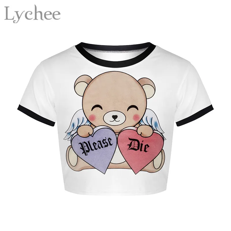 Женская футболка Lychee в стиле Харадзюку с принтом единорога медведя сердца радуга