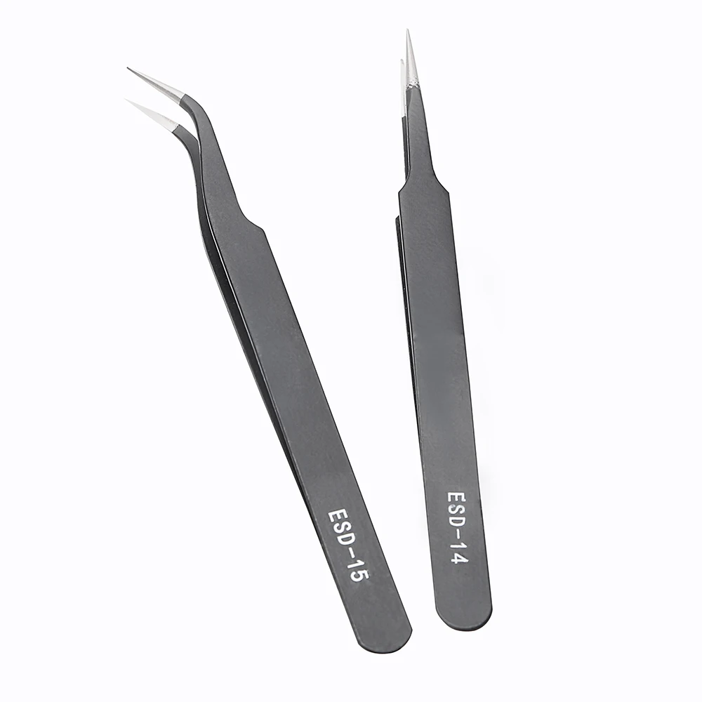 

NICEYARD ESD-14 ESD-15 Precision Stainless Steel Tweezer Forceps Black Curved Straight Tip Anti-static