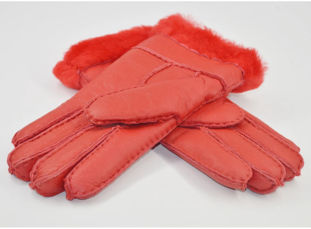 Women New Designer Real Sheepskin Leather Wool Fur Gloves Lovely Girls Sheepskin Leather Very Warm Winter Gloves Mittens