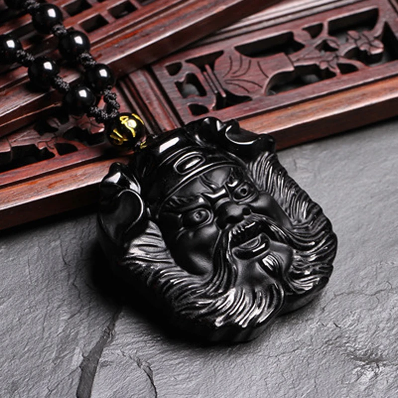 Drop Shipping Men's Necklace Pendant Natural Obsidian Zhongkui Gift for Men Women Fine Jades Stone Jewerlry | Украшения и