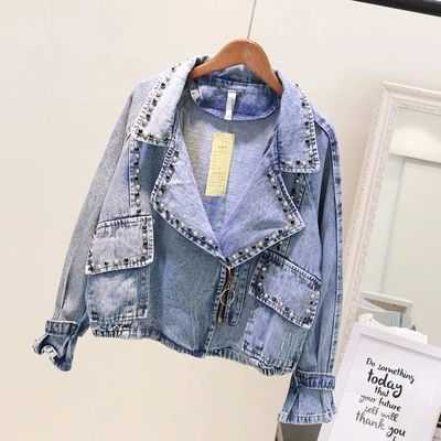Neploe, весенние женские куртки, Harajuku, джинсовая куртка, пальто, тяжелая ручная расшитая бисером заклепка, короткие черные джинсы, наряд для студентов 38568