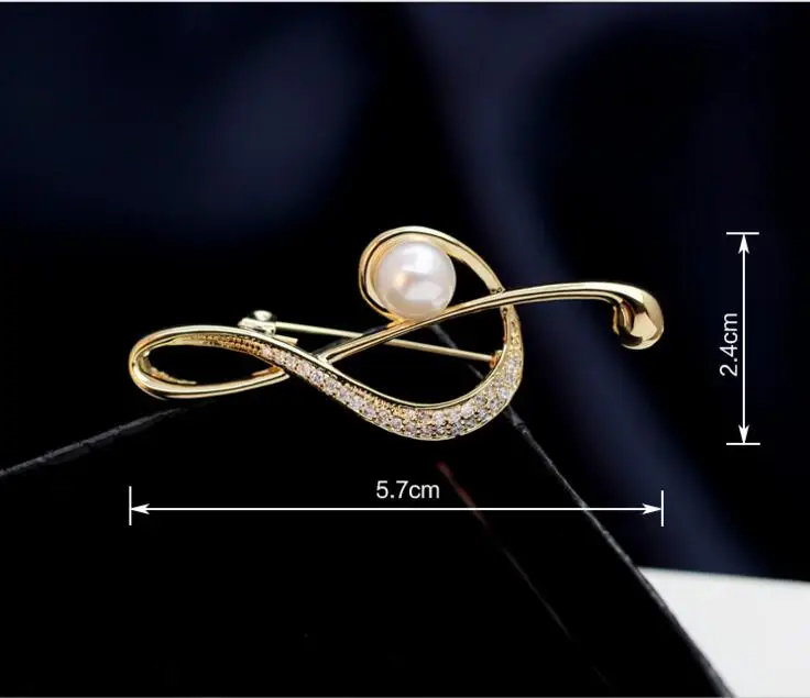 Wholesale 12pcs/lot Charm Music Note Cystal Pearl Brooch Lovely Brooches Pin clip Novelty Gift Pendant Golden Silver Jewelry | Украшения и