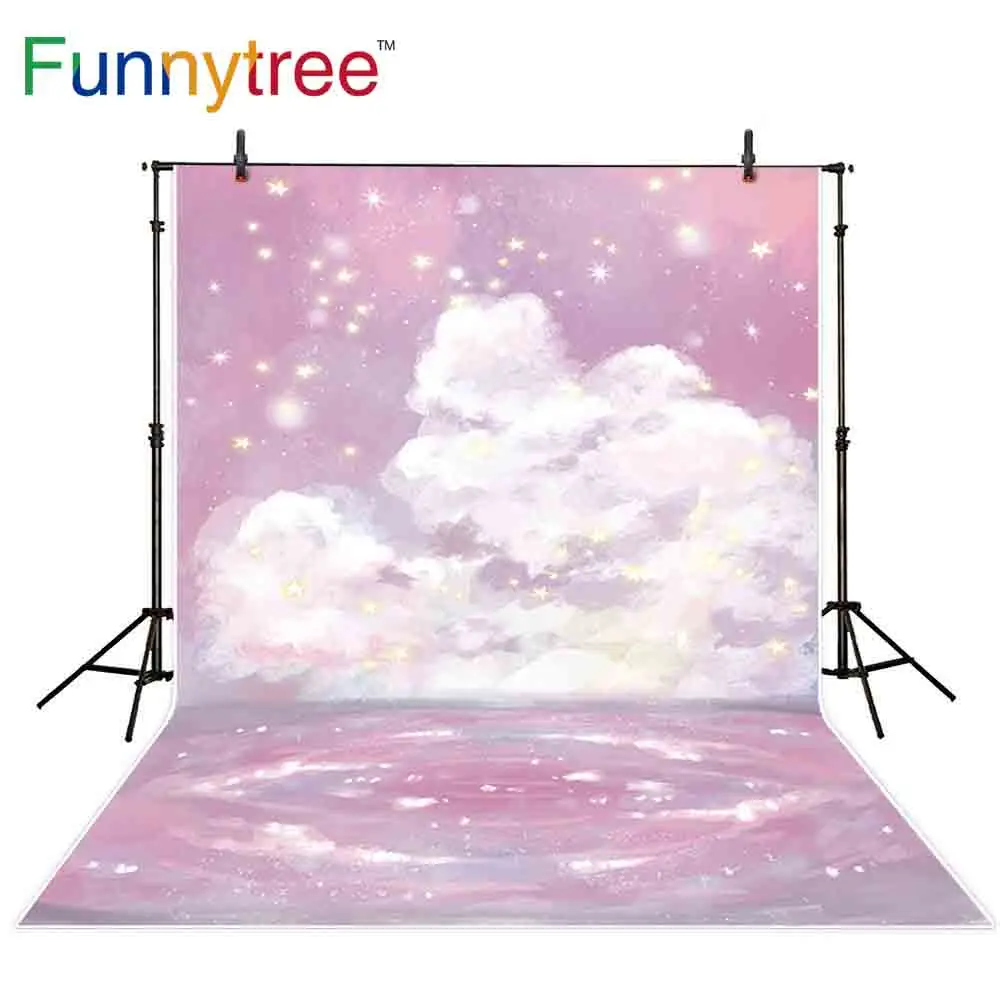 

Funnytree photographic background pink sky clouds star painting girl photo studio backdrops photocall boda photophone fond
