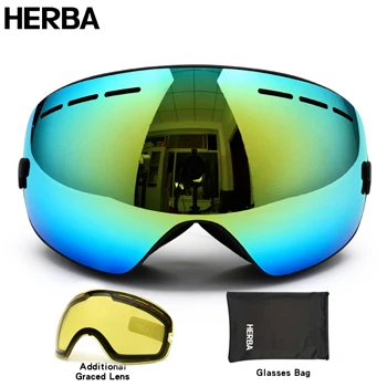 Black Frame Gold Новинка, HERBA, брендовые лыжные очки, двойные, UV400, анти-туман, большая Лыжная маска, очки для катания на лыжах, для мужчин и женщин, очки для сноуборда, HB3-2 - Цвет: Black Frame Gold