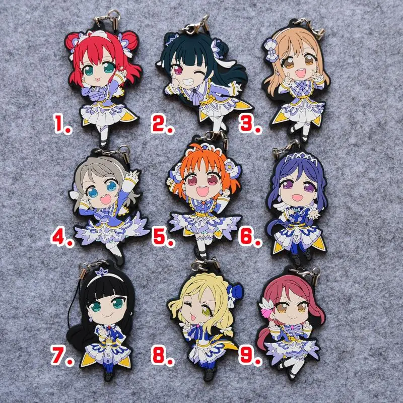 9 шт./лот Love Live Kotori аниме брелок Nico Rin Umi Maki Chika Dia Riko Yoshi kc Kunikida Kanan Резиновый Ремешок/Подвеска для телефона