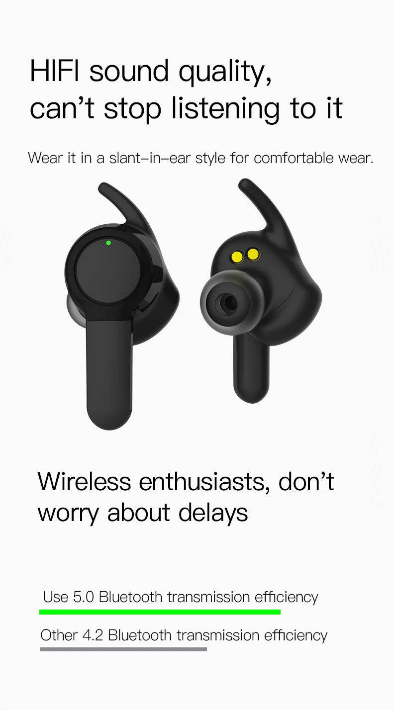 TWS беспроводные Bluetooth наушники V5.0 с сенсорным управлением спортивные беговые 3D