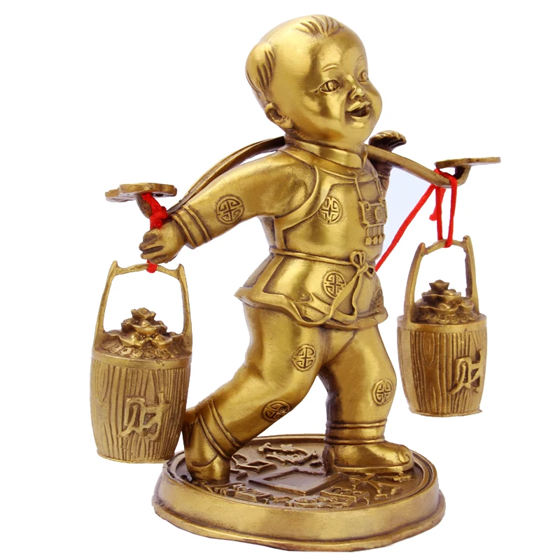 Китайский счастливый мальчик для богатства Медная Статуя Коллекционная Фигурка