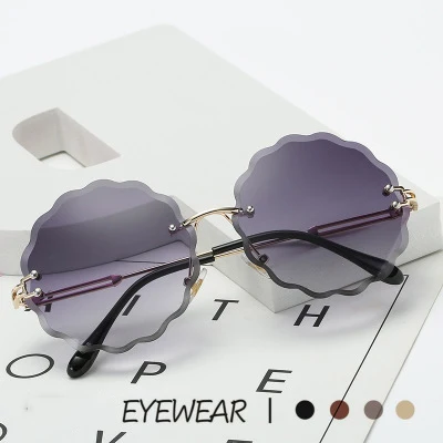 

2020 New Fashion Luxury Italy Brand Design women Flower Round Rimless sunglasses feminine Gafas oculos UV400 Gradient ocean lens