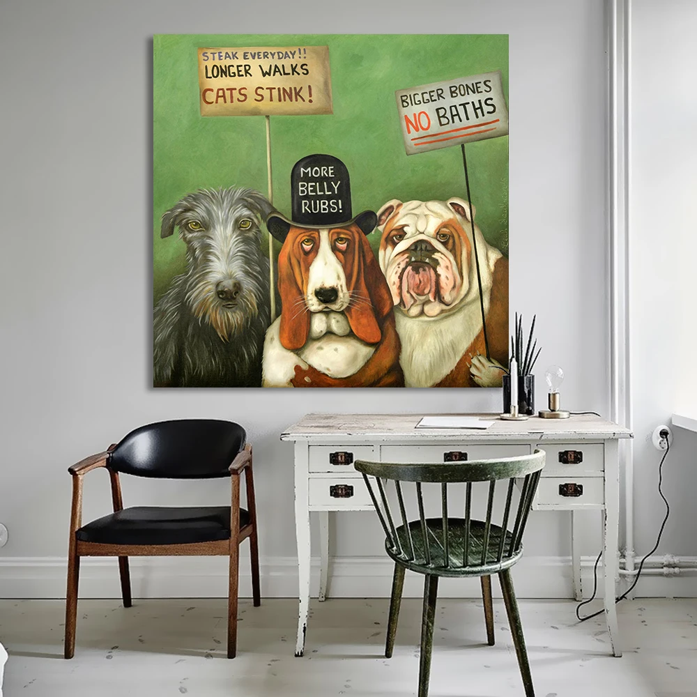 Картина маслом на холсте с изображением собаки забастовке без рамки|wall art|dog artprint