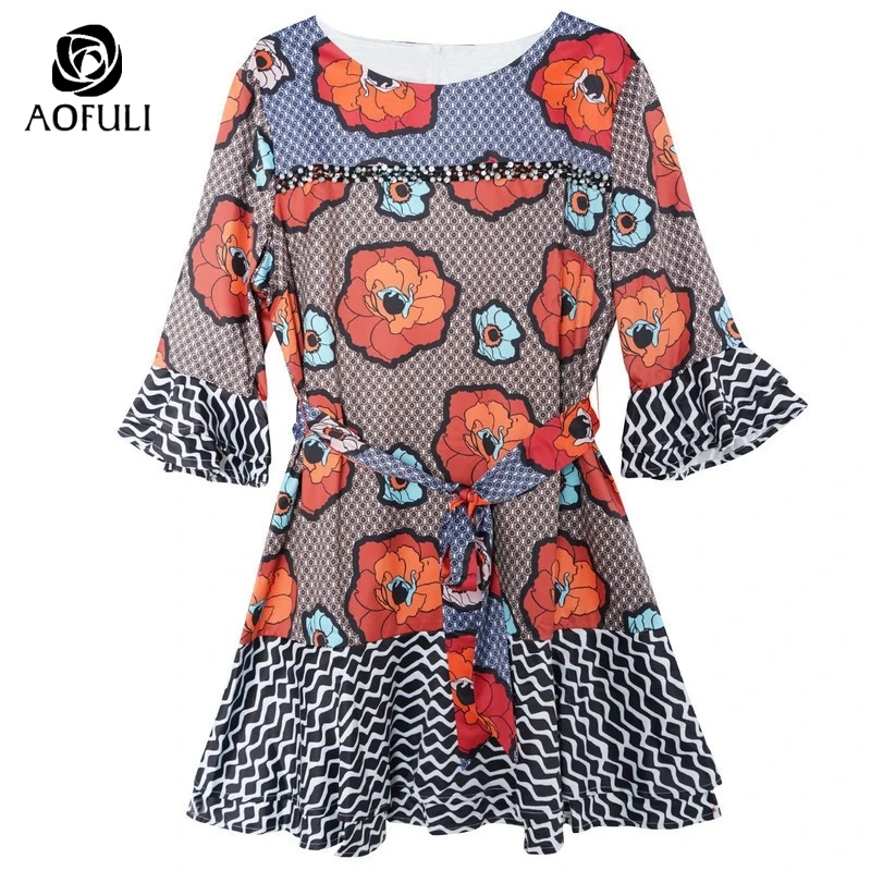 AOFULI/брендовые Короткие Платья с цветочным принтом мини-клуб платье