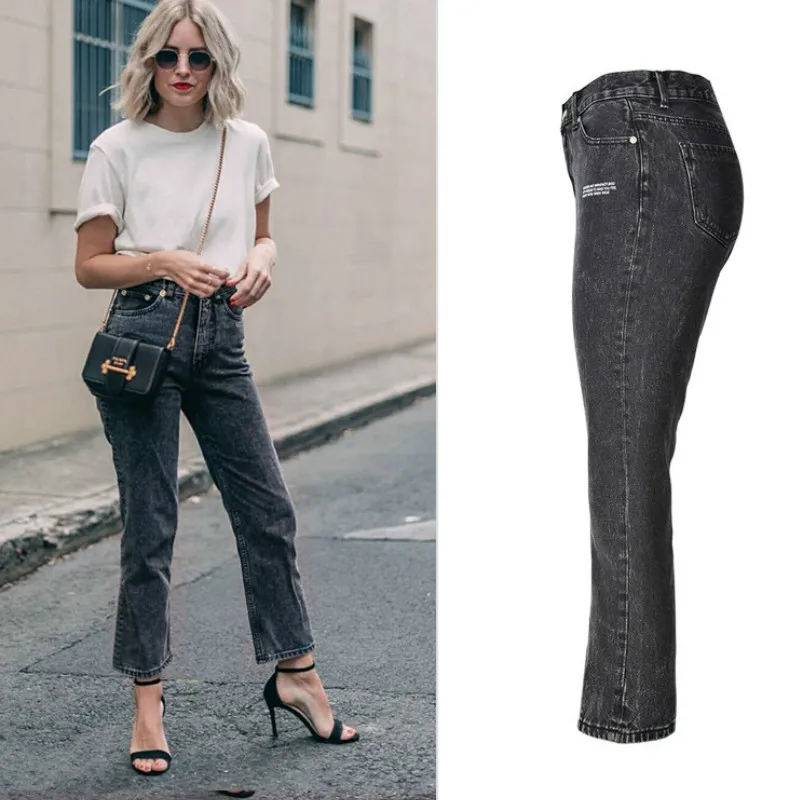 Джинсы LOGAMI женские с высокой талией повседневные Прямые брюки из денима надписью