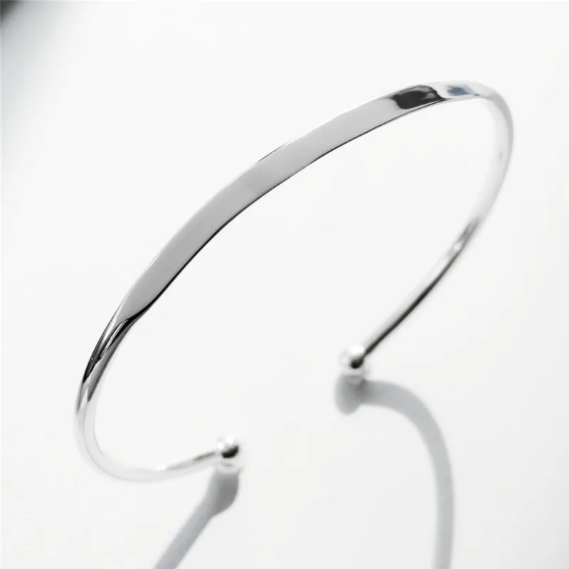 Flyleaf Brand 100% 925 Sterling Silver Smooth Round Open Bracelets & Bangles For Women Minimalism Lady Fashion Jewellery