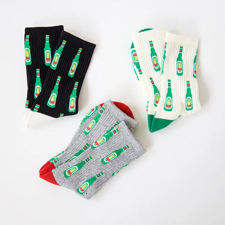 3 пары хлопок Длинные мужские Новинка носок Америка Стиль бутылка пива happy sock вязальные машины Носки off white skatboard флис soc