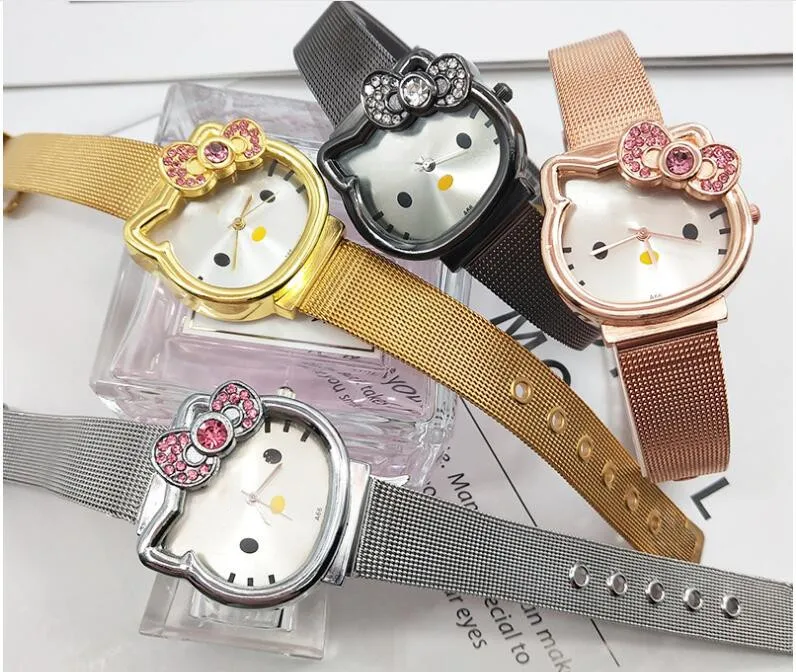 Hello Kitty Head Drill Детские Мультяшные часы со стальным ремешком милые Мультяшные часы для девочек