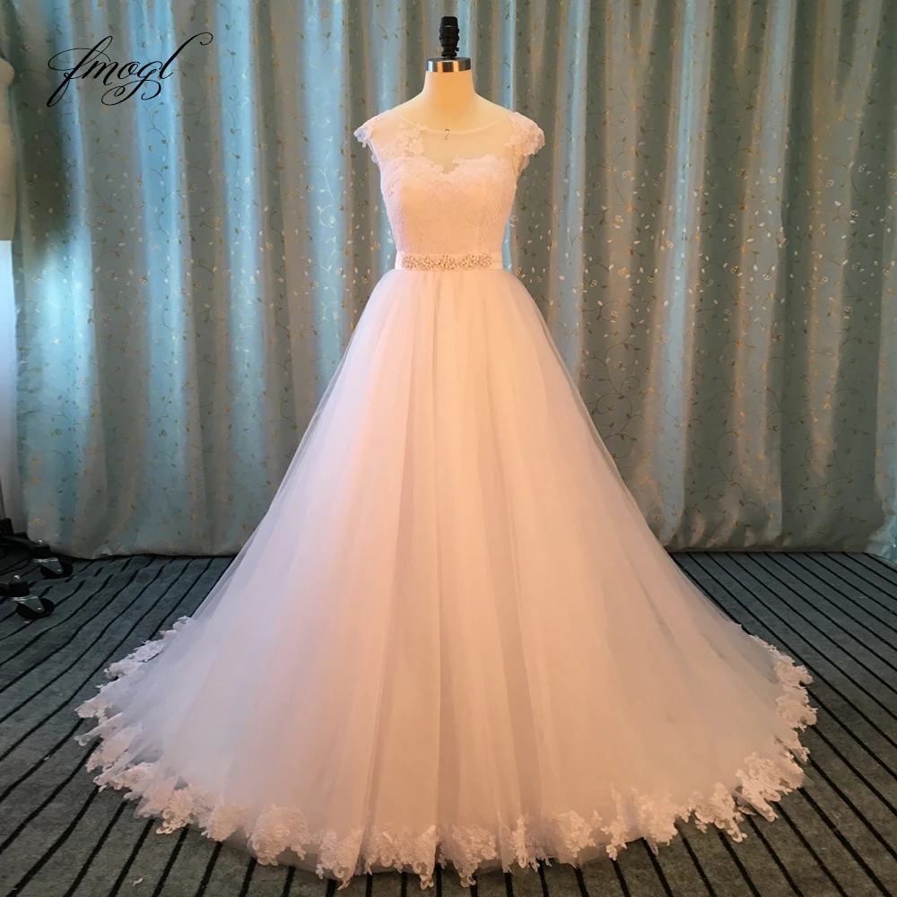 Fmogl Vestido De Noiva кружевное свадебное платье принцессы 2019 без спинки Аппликация