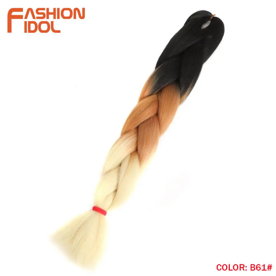 FASHION IDOL Synthetic Braiding Hair Ombre Kanekalon 24 Inch 100g/Pack Blonde Grey Crochet Braids Hair Extensions Jumbo Braids