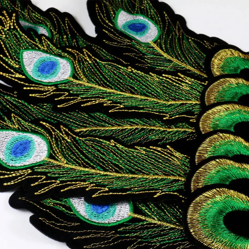 Diy Green Peacock Wings Applique Big Patches Feathers Embroidery Fabric Sew on Brordados Pararopa Decoration Accessories | Дом и сад