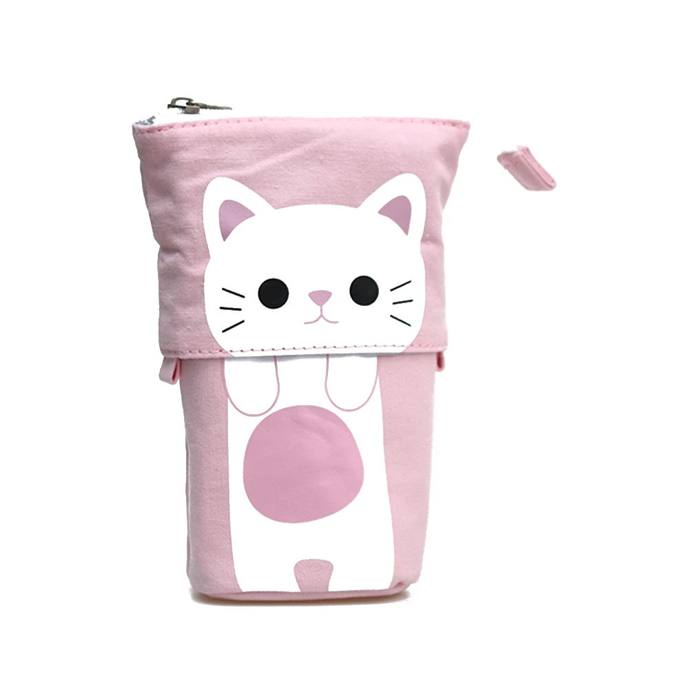 Pink 1 шт./компл. новые модные милые Портативный гибкий Карандаш Чехол На Молнии кошка Карандаш Коробка для хранения школьные принадлежности рождественские подарки - Цвет: Pink