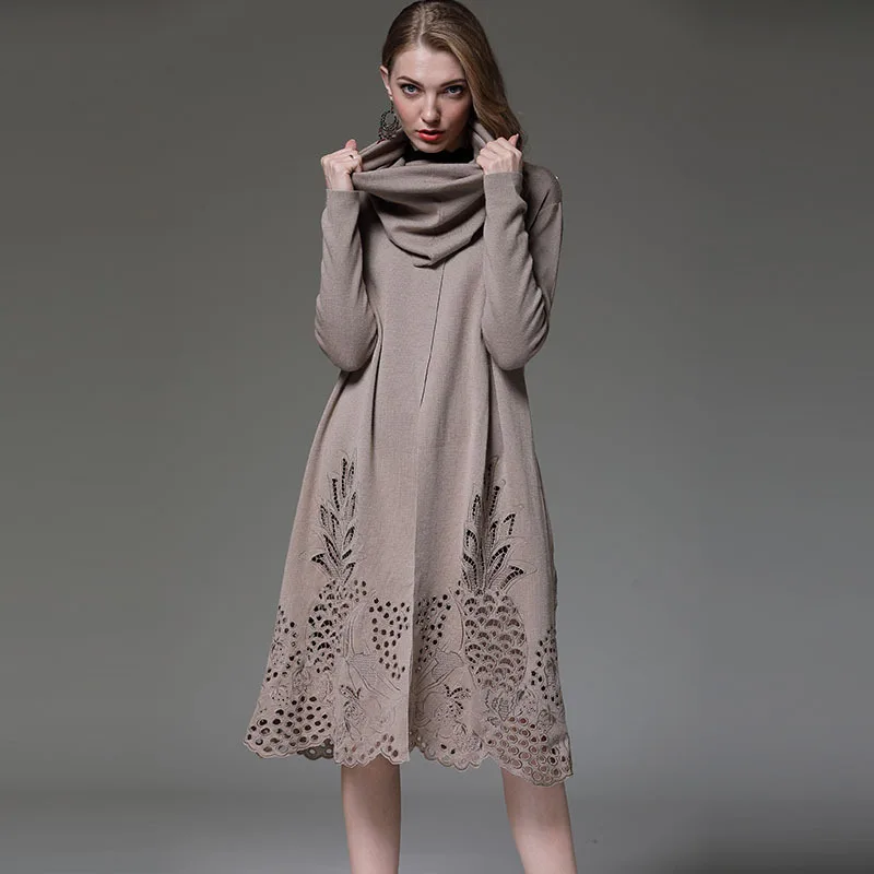 Женское трикотажное платье свитер с высоким воротником и длинным рукавом|dress