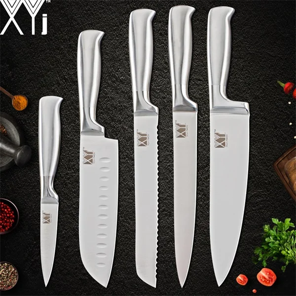 B 5 Pcs Set XYj набор ножей из нержавеющей стали, кухонные ножи, светильник, инструмент для очистки овощей, Santoku, шеф-повара, нарезки хлеба, кухонные принадлежности, инструменты - Цвет: B 5 Pcs Set
