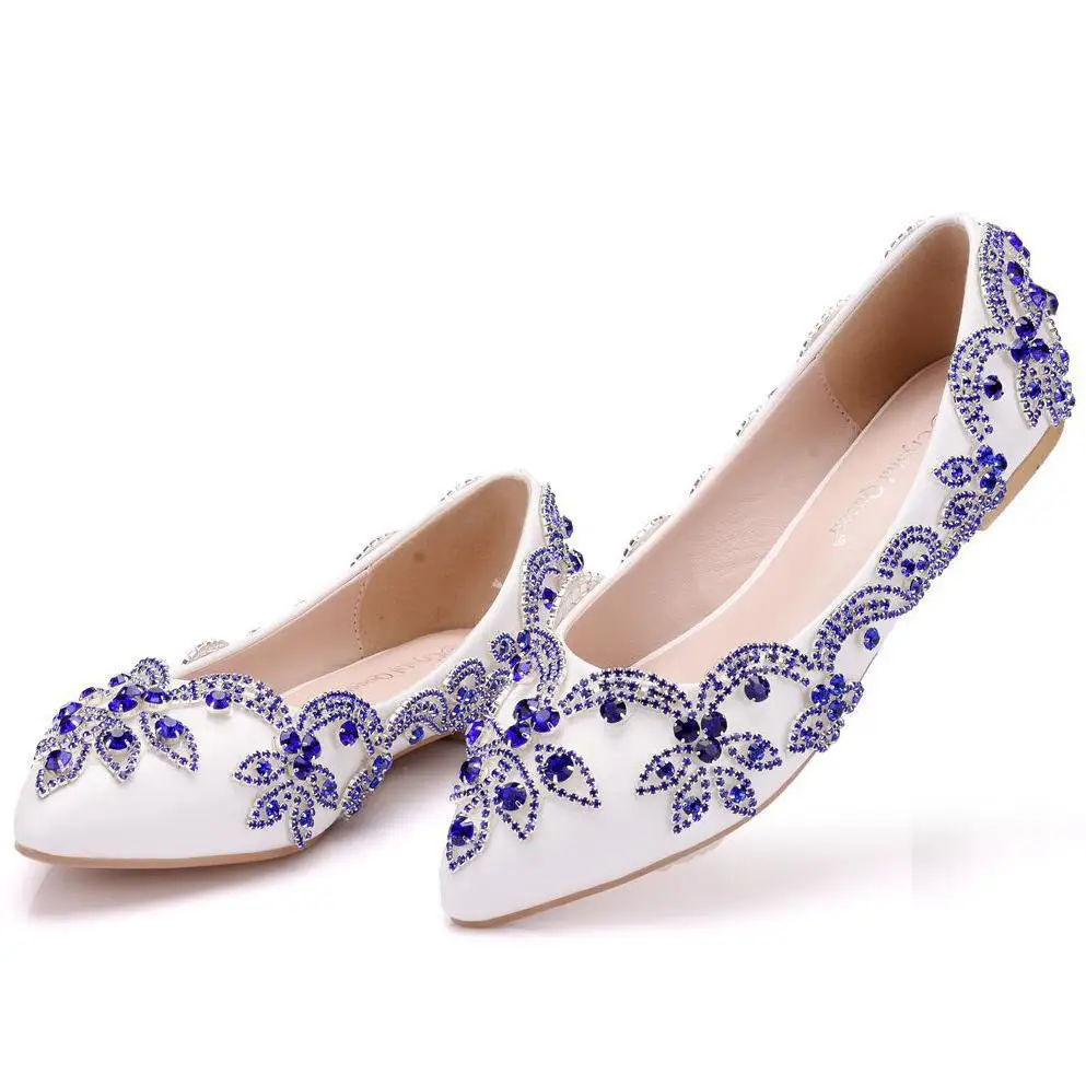 Женские свадебные туфли синего цвета со стразами и цветами женские летние