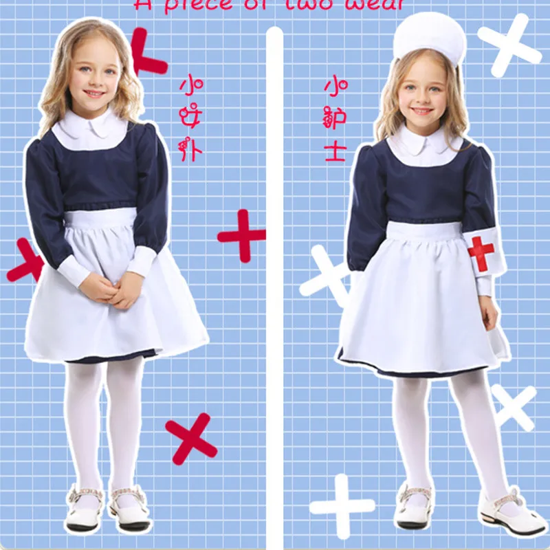 S-L голубые детские костюмы доктора на Хэллоуин для девочек медсестер косплей