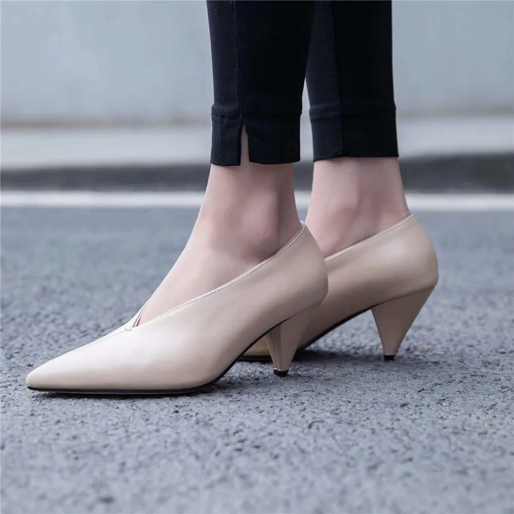 Туфли лодочки женские из натуральной кожи с острым носком|Женские туфли| |