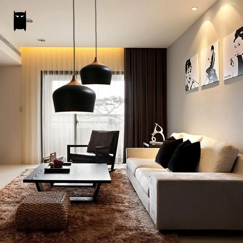 Черный Белый Деревянный алюминиевый абажур подвесной светильник шнур