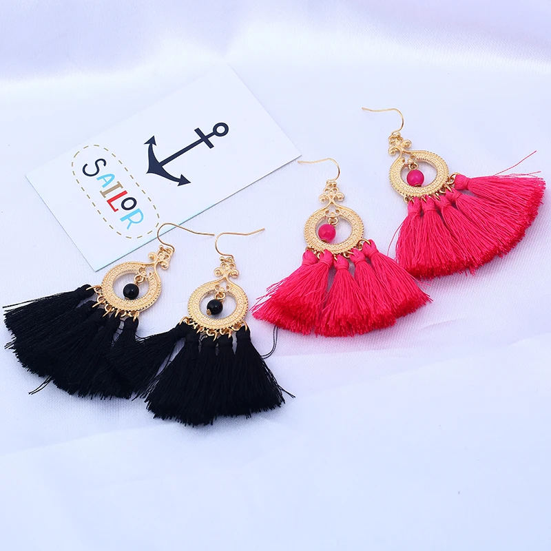 YAAYOO 5 цветов богемный Этническая кисточкой из бисера серьги капли себе болтаются