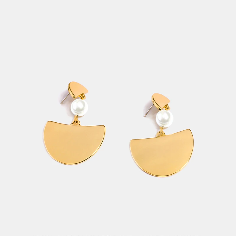 European And American Creative Semi-Circle Gold Color Earrings Women's Clothing Accessories Temperament Imitation Pearl Drop Ear |