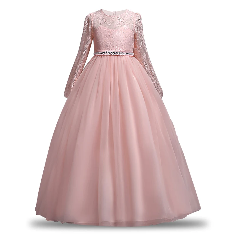 High-End Summer Tulle Lace Pageant Flower Girl Dresses for Girls long sleeve lace dress Zircon Elegant Piano performance Princes | Детская