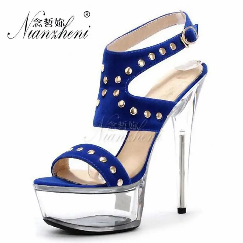 Женские замшевые туфли с заклепками вечерние ничные Клубные на платформе 15 см