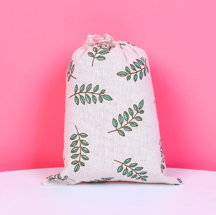 Leaf 23x18cm Мультфильм белье хлопок Drawstring сумка 28x26 23x18 15x12 см мини прекрасный кот Для женщин Сумка дорожная домашнего хранения подарочная упаковка для ювелирных изделий сумка - Цвет: Leaf 23x18cm