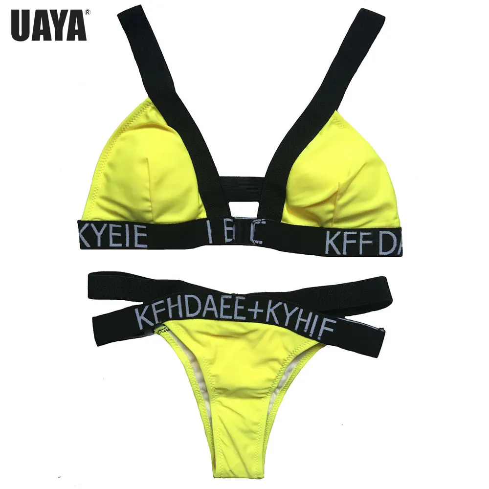 UAYA 2019 флюоресцентные цвета желтый с высоким вырезом бикини X повязка бразильские