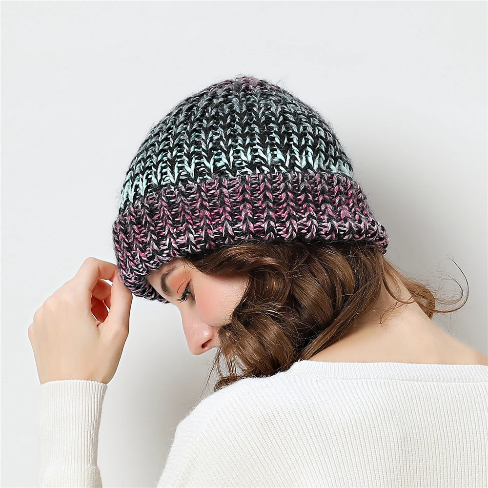 Зимние женские шапки gorros, цветные громоздкие шапочки для девочек, утолщенная женская шапка, вязаная шапка skullies Beanies
